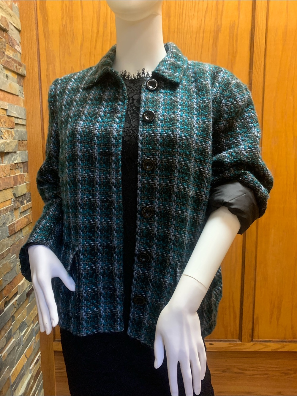 Croft & Barrow Teal and Black Tweed Boucle woman’s xl